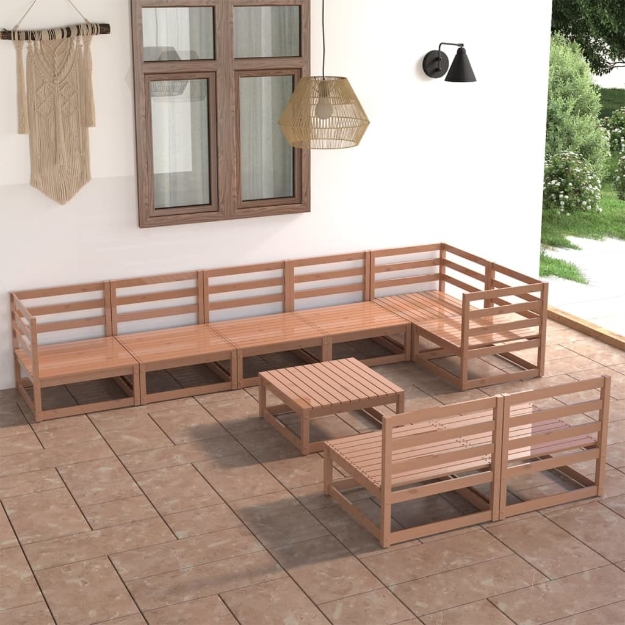 Set Divani da Giardino 9 pz Marrone Ambra Legno Massello Pino