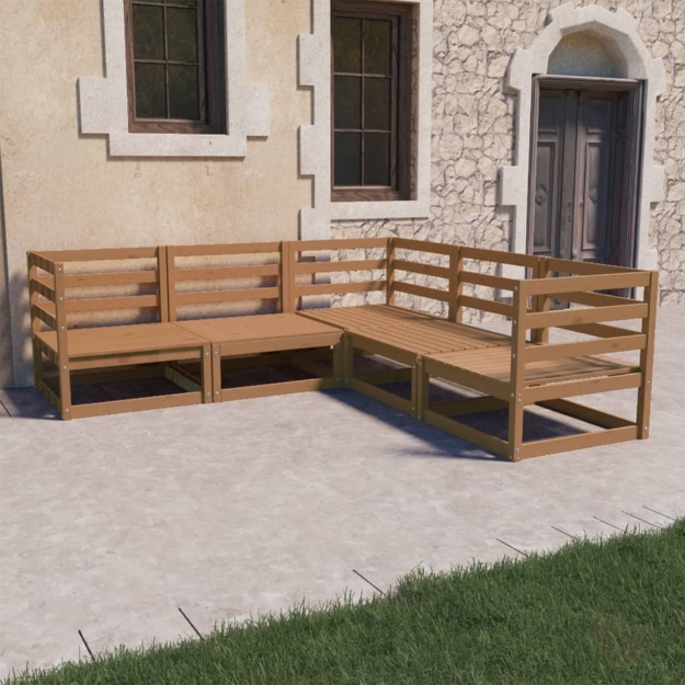 Set Salotto da Giardino 5pz Marrone Ambra Legno Massello Pino