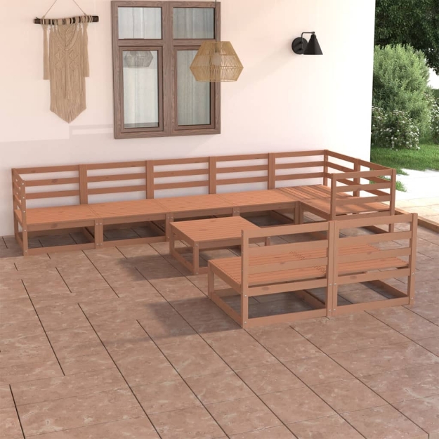 Set Salotto da Giardino 9pz Marrone Ambra Legno Massello Pino