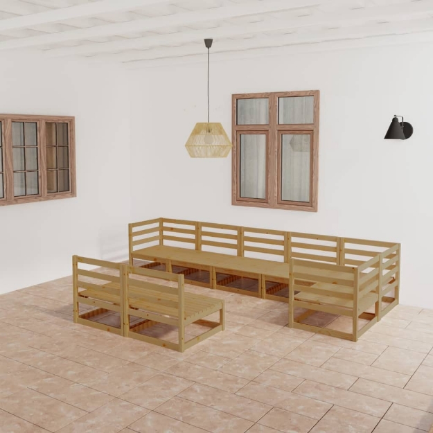 Set Salotto da Giardino 8pz Marrone Ambra Legno Massello Pino