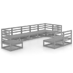 Set Divani da Giardino 9 pz Grigio in Legno Massello di Pino