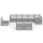 Set Divani da Giardino 9 pz Grigio in Legno Massello di Pino
