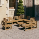 Set Salotto da Giardino 10pz Marrone Ambra Legno Massello Pino
