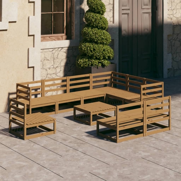 Set Salotto da Giardino 10pz Marrone Ambra Legno Massello Pino