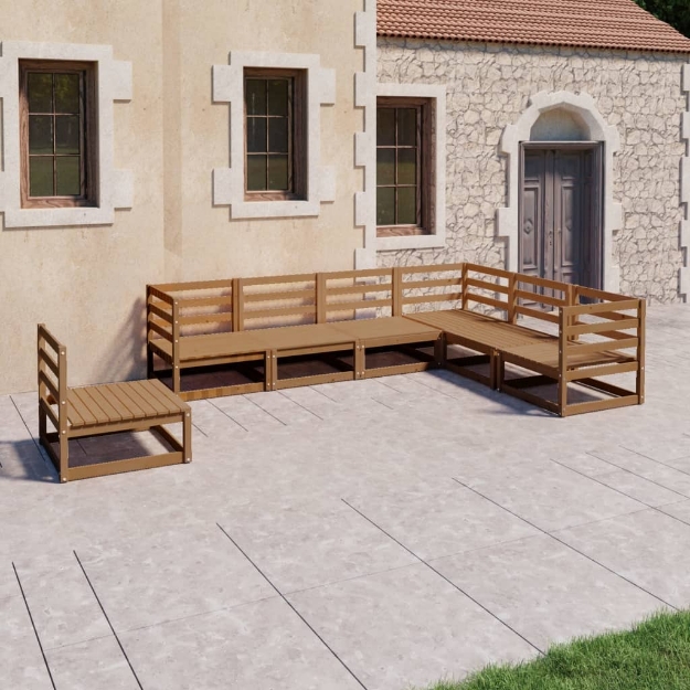 Set Salotto da Giardino 7pz Marrone Ambra Legno Massello Pino