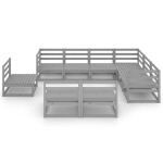 Set Divani da Giardino 9 pz Grigi in Legno Massello di Pino