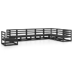 Set Divani da Giardino 8 pz Nero in Legno Massello di Pino