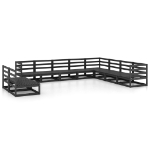 Set Divani da Giardino 10 pz Nero in Legno Massello di Pino