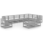 Set Divani da Giardino 10 pz Grigi in Legno Massello di Pino