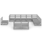 Set Divani da Giardino 10 pz Grigi in Legno Massello di Pino