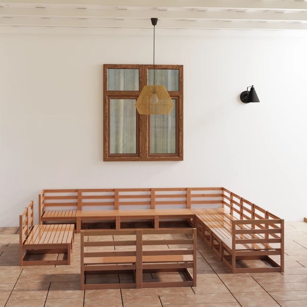 Set Salotto da Giardino 13pz Marrone Ambra Legno Massello Pino