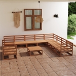 Set Divani da Giardino 11 pz Marrone Ambra in Massello di Pino