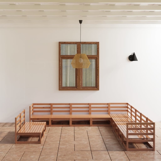 Set Salotto da Giardino 11pz Marrone Ambra Legno Massello Pino
