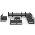 Set Divani da Giardino 14 pz Nero in Legno Massello di Pino