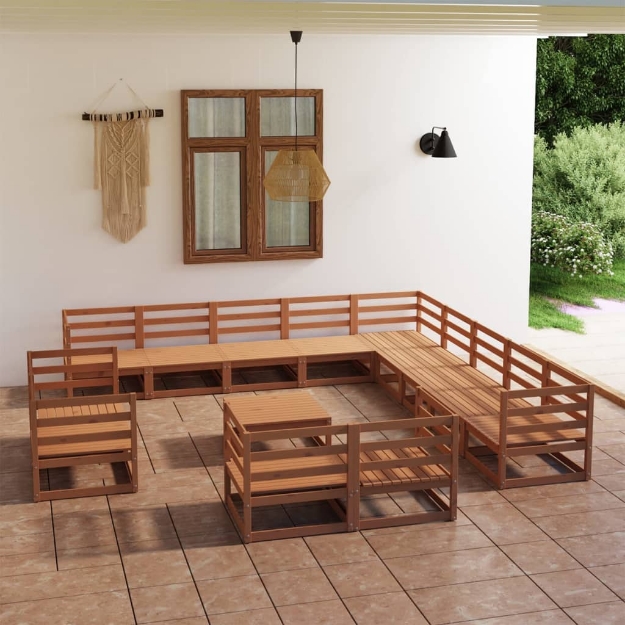 Set Divani da Giardino 14 pz in Legno Massello di Pino