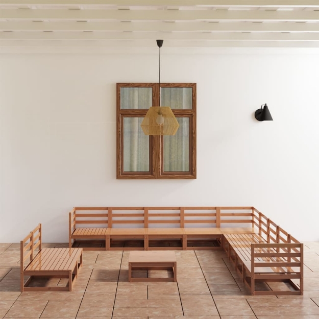 Set Divani da Giardino 12 pz Marrone Ambra Legno Massello Pino