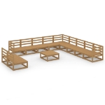 Set Divani da Giardino 12 pz Marrone Ambra Legno Massello Pino
