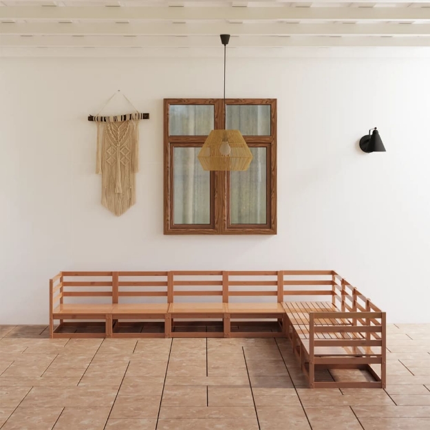 Set Salotto da Giardino 8pz Marrone Ambra Legno Massello Pino