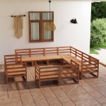 Set Salotto da Giardino 11pz Marrone Ambra Legno Massello Pino