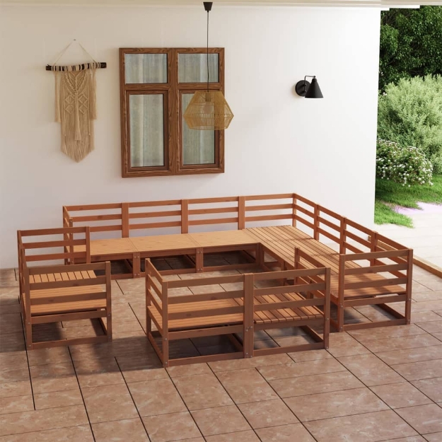 Set Salotto da Giardino 11pz Marrone Ambra Legno Massello Pino