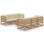 Set Divani da Giardino 7 pz con Cuscini Legno Massello di Pino