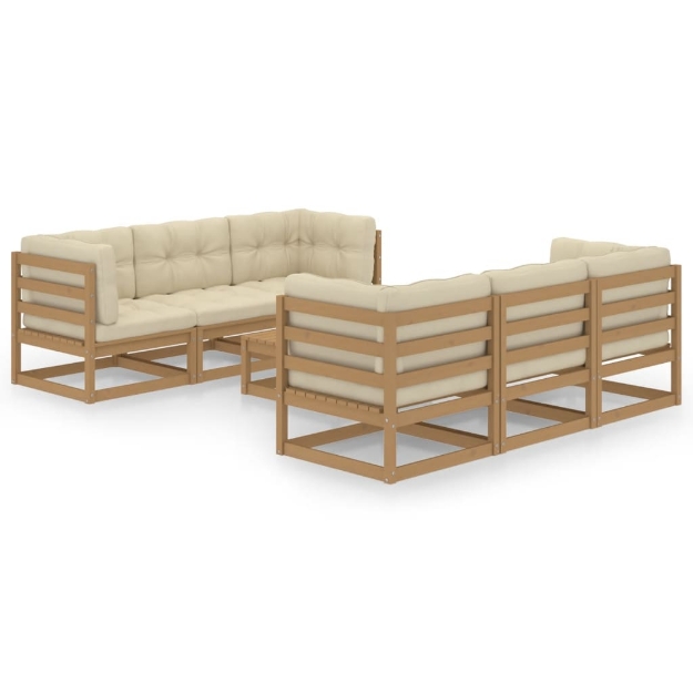 Set Divani da Giardino 7 pz con Cuscini Legno Massello di Pino