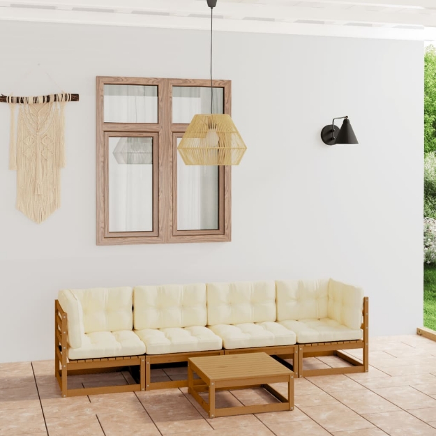 Set Divani da Giardino 5 pz con Cuscini Legno Massello di Pino