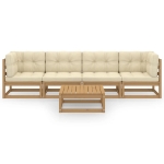 Set Divani da Giardino 5 pz con Cuscini Legno Massello di Pino
