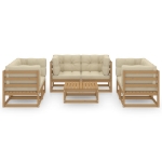 Set Divani da Giardino 7 pz con Cuscini Legno Massello di Pino