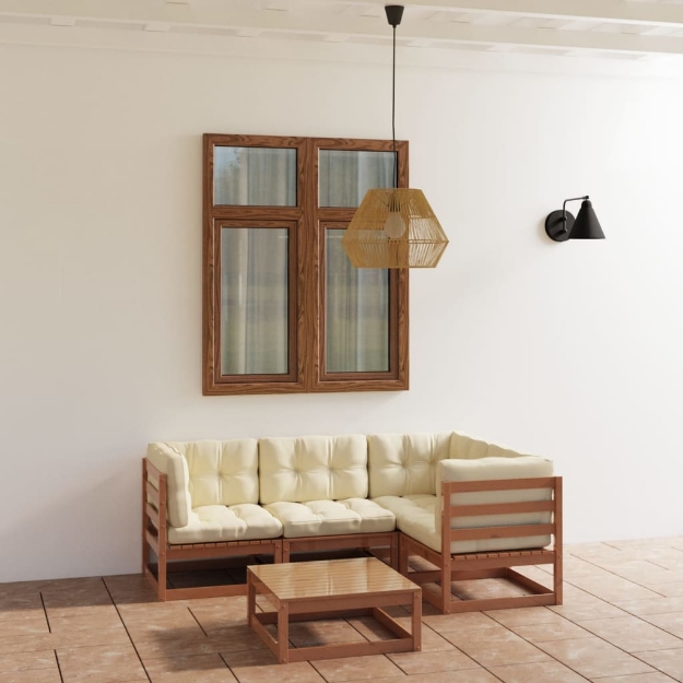 Set Divani da Giardino 5 pz con Cuscini Legno Massello di Pino