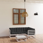 Set Divani da Giardino 5 pz con Cuscini Legno Massello di Pino