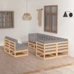 Set Salotto Giardino 7 pz Cuscini Antracite Legno Massello Pino