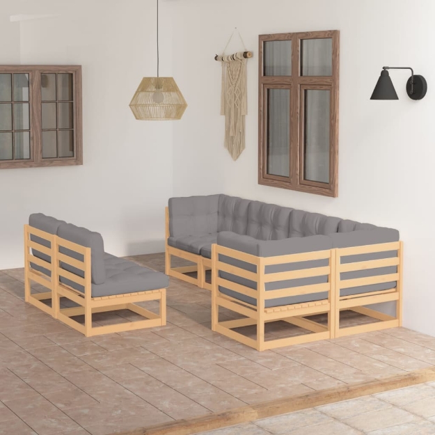 Set Salotto Giardino 7 pz Cuscini Antracite Legno Massello Pino
