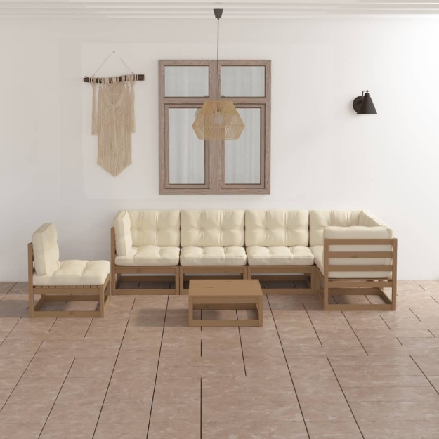 Set Salotto Giardino 7 pz con Cuscini in Legno Massello di Pino