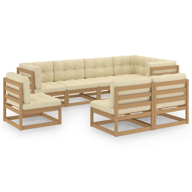 Set Salotto Giardino 8 pz con Cuscini in Legno Massello di Pino