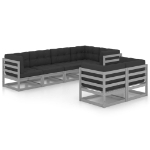 Set Salotto Giardino 7 pz Cuscini Antracite Legno Massello Pino
