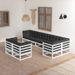 Set Salotto Giardino 8 pz Cuscini Antracite Legno Massello Pino