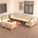 Set Salotto Giardino 10pz con Cuscini in Legno Massello di Pino