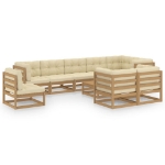 Set Salotto Giardino 10pz con Cuscini in Legno Massello di Pino