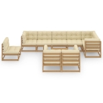 Set Salotto Giardino 10pz con Cuscini in Legno Massello di Pino