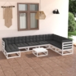 Set Salotto Giardino 9 pz Cuscini Antracite Legno Massello Pino