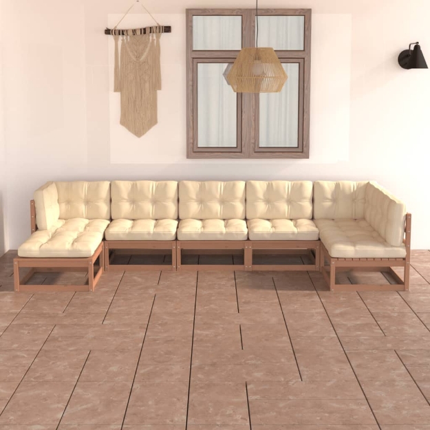 Set Salotto Giardino 7 pz con Cuscini in Legno Massello di Pino