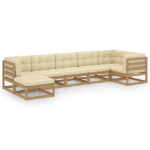 Set Salotto Giardino 7 pz con Cuscini in Legno Massello di Pino