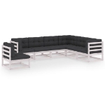 Set Salotto Giardino 7pz con Cuscini Bianco Legno Massello Pino
