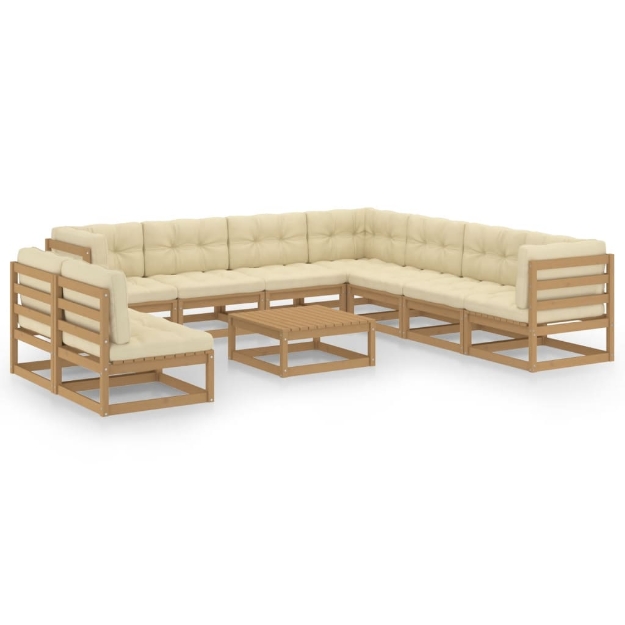 Set Salotto Giardino e Cuscini 10 pz Legno Massello Pino Ambra