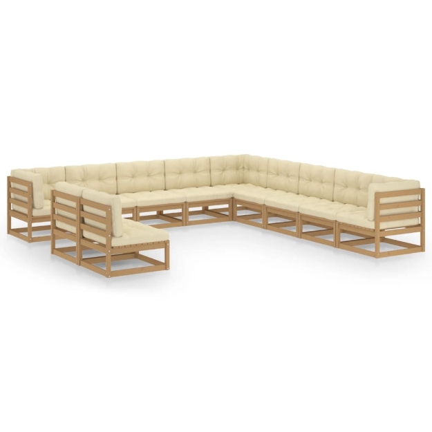 Set Salotto Giardino e Cuscini 11 pz Legno Massello Pino Ambra