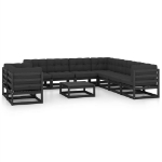 Set Divani da Giardino 10 pz con Cuscini Massello di Pino Nero