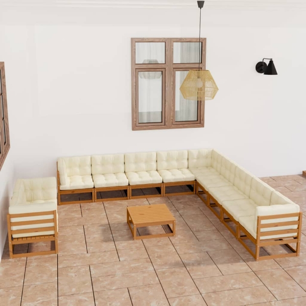 Set Salotto Giardino e Cuscini 12 pz Legno Massello Pino Ambra