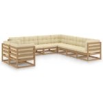 Set Salotto Giardino e Cuscini 9 pz Legno Massello Pino Ambra