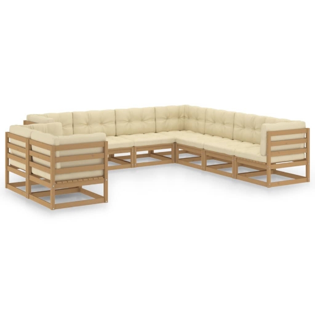 Set Salotto Giardino e Cuscini 9 pz Legno Massello Pino Ambra